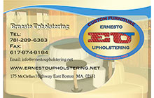 Business identity for Ernesto Upholstering E Boston