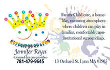 Business cards for Day care Lynn MA
