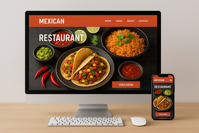 Modern restaurant website design mockup